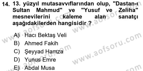 Türk Halk Şiiri Dersi 2016 - 2017 Yılı 3 Ders Sınav Soruları 14. Soru