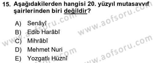 Türk Halk Şiiri Dersi 2016 - 2017 Yılı 3 Ders Sınav Soruları 15. Soru