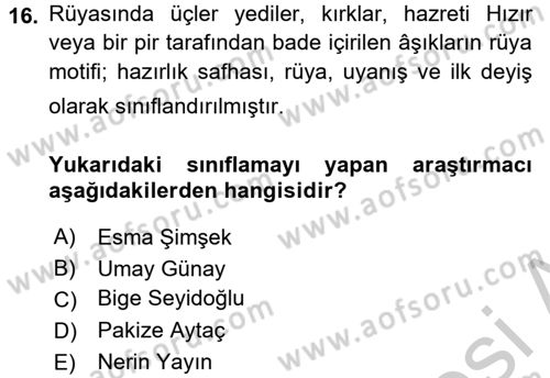 Türk Halk Şiiri Dersi 2016 - 2017 Yılı 3 Ders Sınav Soruları 16. Soru