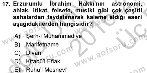 Türk Halk Şiiri Dersi 2016 - 2017 Yılı 3 Ders Sınav Soruları 17. Soru