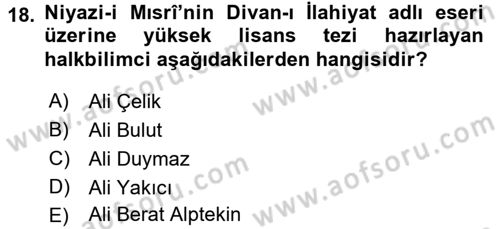 Türk Halk Şiiri Dersi 2016 - 2017 Yılı 3 Ders Sınav Soruları 18. Soru
