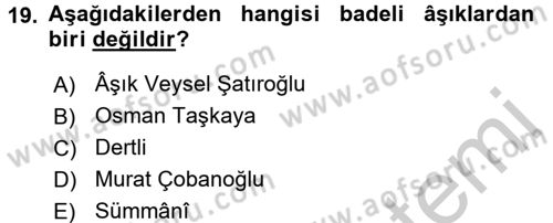 Türk Halk Şiiri Dersi 2016 - 2017 Yılı 3 Ders Sınav Soruları 19. Soru