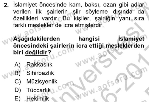 Türk Halk Şiiri Dersi 2016 - 2017 Yılı 3 Ders Sınav Soruları 2. Soru