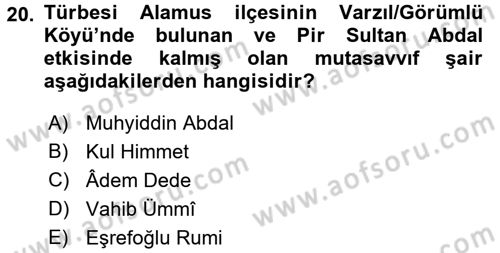 Türk Halk Şiiri Dersi 2016 - 2017 Yılı 3 Ders Sınav Soruları 20. Soru