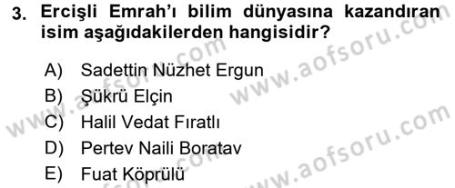 Türk Halk Şiiri Dersi 2016 - 2017 Yılı 3 Ders Sınav Soruları 3. Soru