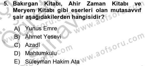 Türk Halk Şiiri Dersi 2016 - 2017 Yılı 3 Ders Sınav Soruları 5. Soru