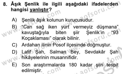 Türk Halk Şiiri Dersi 2016 - 2017 Yılı 3 Ders Sınav Soruları 8. Soru