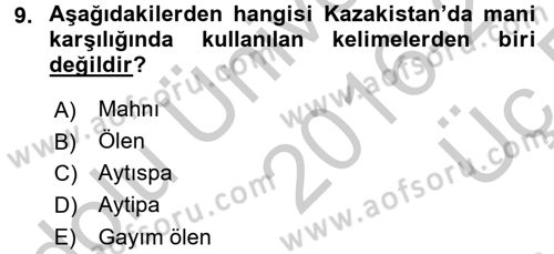 Türk Halk Şiiri Dersi 2016 - 2017 Yılı 3 Ders Sınav Soruları 9. Soru