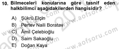 Türk Halk Şiiri Dersi Ara Sınavı Deneme Sınav Soruları 10. Soru