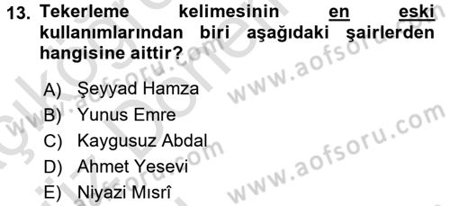 Türk Halk Şiiri Dersi Ara Sınavı Deneme Sınav Soruları 13. Soru