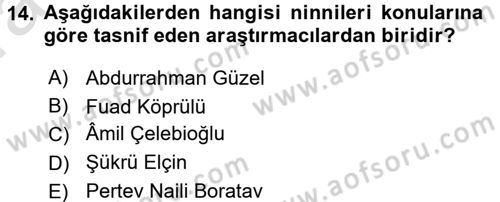 Türk Halk Şiiri Dersi Ara Sınavı Deneme Sınav Soruları 14. Soru