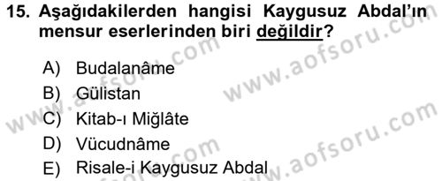 Türk Halk Şiiri Dersi Ara Sınavı Deneme Sınav Soruları 15. Soru