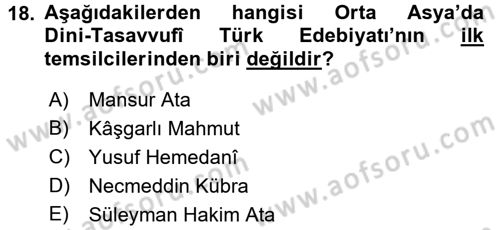 Türk Halk Şiiri Dersi Ara Sınavı Deneme Sınav Soruları 18. Soru