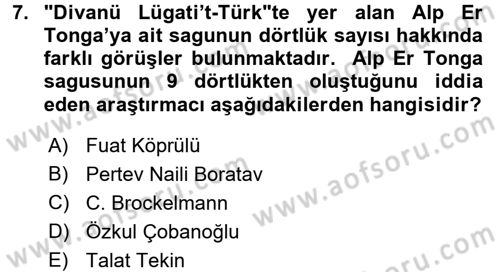 Türk Halk Şiiri Dersi Ara Sınavı Deneme Sınav Soruları 7. Soru