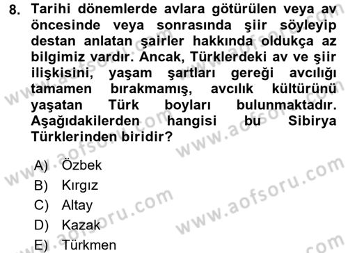 Türk Halk Şiiri Dersi Ara Sınavı Deneme Sınav Soruları 8. Soru
