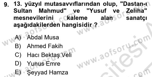 Türk Halk Şiiri Dersi Ara Sınavı Deneme Sınav Soruları 9. Soru