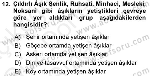 Türk Halk Şiiri Dersi 2016 - 2017 Yılı (Final) Dönem Sonu Sınav Soruları 12. Soru