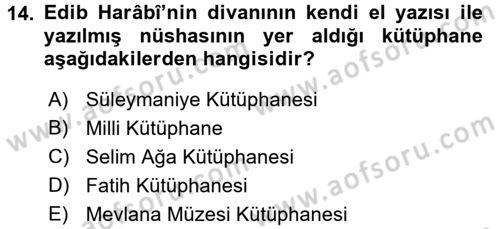 Türk Halk Şiiri Dersi 2016 - 2017 Yılı (Final) Dönem Sonu Sınav Soruları 14. Soru