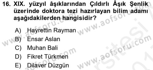 Türk Halk Şiiri Dersi 2016 - 2017 Yılı (Final) Dönem Sonu Sınav Soruları 16. Soru