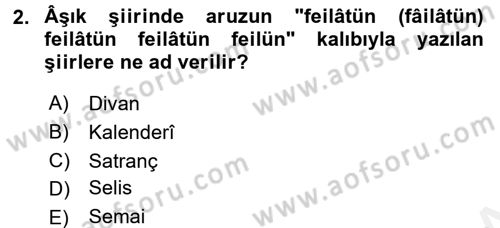 Türk Halk Şiiri Dersi 2016 - 2017 Yılı (Final) Dönem Sonu Sınav Soruları 2. Soru
