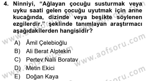 Türk Halk Şiiri Dersi 2016 - 2017 Yılı (Final) Dönem Sonu Sınav Soruları 4. Soru