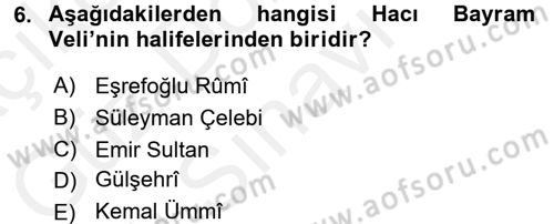 Türk Halk Şiiri Dersi 2016 - 2017 Yılı (Final) Dönem Sonu Sınav Soruları 6. Soru