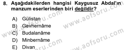 Türk Halk Şiiri Dersi 2016 - 2017 Yılı (Final) Dönem Sonu Sınav Soruları 8. Soru