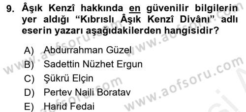 Türk Halk Şiiri Dersi 2016 - 2017 Yılı (Final) Dönem Sonu Sınav Soruları 9. Soru