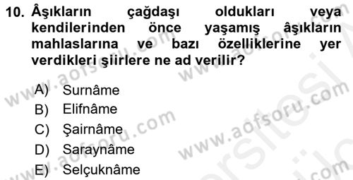 Türk Halk Şiiri Dersi 2017 - 2018 Yılı 3 Ders Sınav Soruları 10. Soru