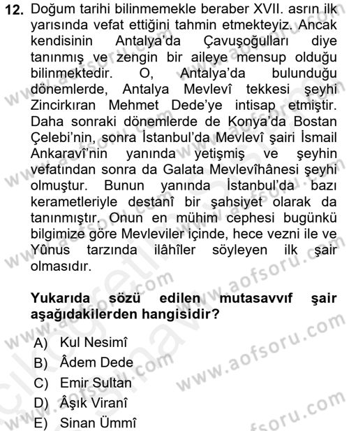 Türk Halk Şiiri Dersi 2017 - 2018 Yılı 3 Ders Sınav Soruları 12. Soru