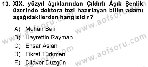 Türk Halk Şiiri Dersi 2017 - 2018 Yılı 3 Ders Sınav Soruları 13. Soru