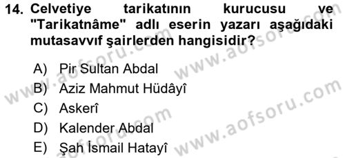 Türk Halk Şiiri Dersi 2017 - 2018 Yılı 3 Ders Sınav Soruları 14. Soru