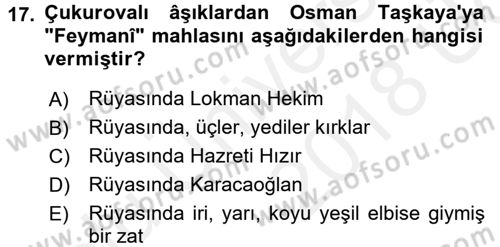 Türk Halk Şiiri Dersi 2017 - 2018 Yılı 3 Ders Sınav Soruları 17. Soru