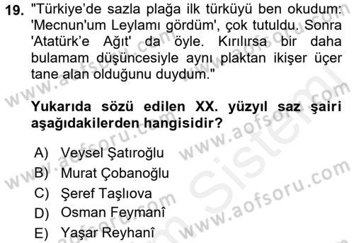 Türk Halk Şiiri Dersi 2017 - 2018 Yılı 3 Ders Sınav Soruları 19. Soru
