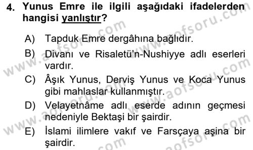 Türk Halk Şiiri Dersi 2017 - 2018 Yılı 3 Ders Sınav Soruları 4. Soru