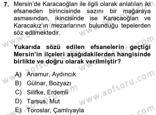 Türk Halk Şiiri Dersi 2017 - 2018 Yılı 3 Ders Sınav Soruları 7. Soru