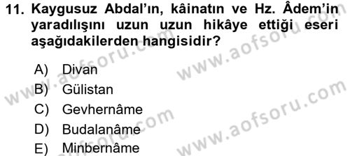 Türk Halk Şiiri Dersi Ara Sınavı Deneme Sınav Soruları 11. Soru