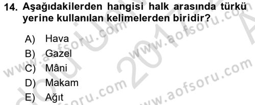 Türk Halk Şiiri Dersi Ara Sınavı Deneme Sınav Soruları 14. Soru