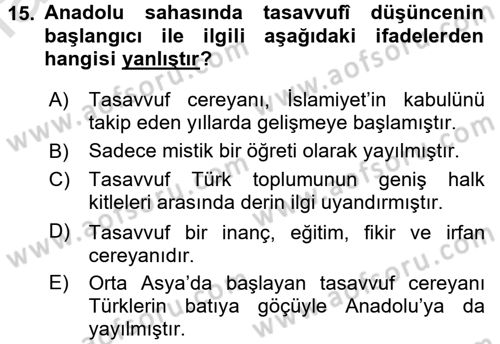 Türk Halk Şiiri Dersi Ara Sınavı Deneme Sınav Soruları 15. Soru