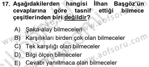 Türk Halk Şiiri Dersi 2017 - 2018 Yılı (Vize) Ara Sınav Soruları 17. Soru