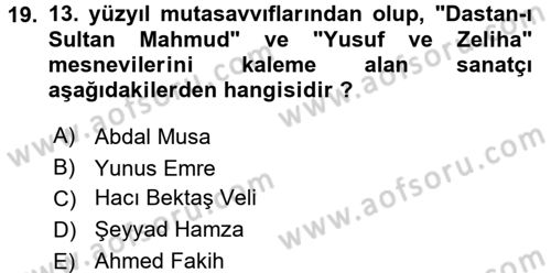 Türk Halk Şiiri Dersi 2017 - 2018 Yılı (Vize) Ara Sınav Soruları 19. Soru