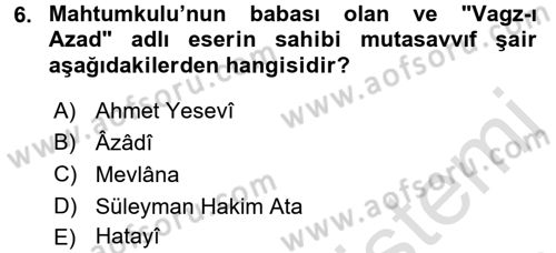 Türk Halk Şiiri Dersi 2017 - 2018 Yılı (Vize) Ara Sınav Soruları 6. Soru