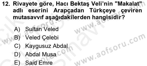 Türk Halk Şiiri Dersi 2017 - 2018 Yılı (Final) Dönem Sonu Sınav Soruları 12. Soru