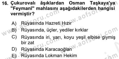 Türk Halk Şiiri Dersi 2017 - 2018 Yılı (Final) Dönem Sonu Sınav Soruları 16. Soru