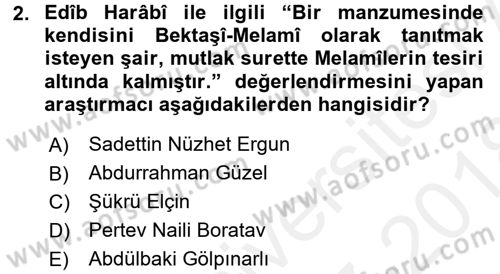 Türk Halk Şiiri Dersi 2017 - 2018 Yılı (Final) Dönem Sonu Sınav Soruları 2. Soru