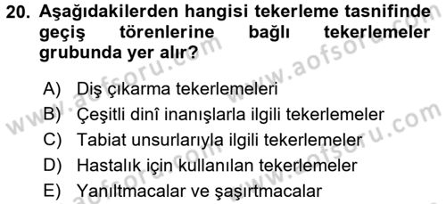 Türk Halk Şiiri Dersi 2017 - 2018 Yılı (Final) Dönem Sonu Sınav Soruları 20. Soru