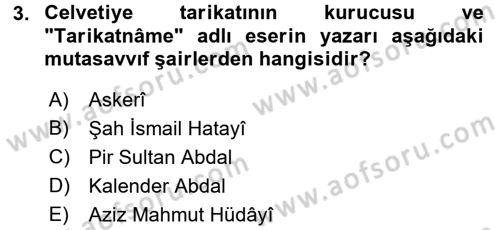 Türk Halk Şiiri Dersi 2017 - 2018 Yılı (Final) Dönem Sonu Sınav Soruları 3. Soru