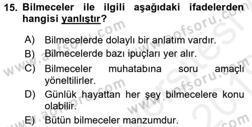Türk Halk Şiiri Dersi Ara Sınavı Deneme Sınav Soruları 15. Soru
