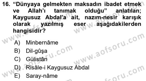 Türk Halk Şiiri Dersi 2018 - 2019 Yılı (Vize) Ara Sınav Soruları 16. Soru