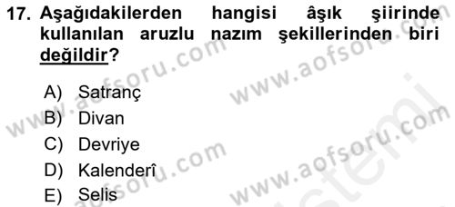 Türk Halk Şiiri Dersi Ara Sınavı Deneme Sınav Soruları 17. Soru